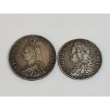 A 1745 George II half crown, old laur and dr bust with LIMA below, reserve plain angels D. NoNo,