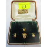 An Edwardian 9ct gold four-piece stud set, in a Lively Inverness box (cufflinks missing). Total
