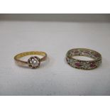 A Victorian 22ct yellow gold white stone solitaire ring, total weight 2.5g, and a 9ct gold