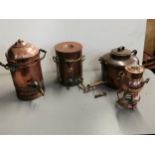 Copperware to include a Sumerling tea dispenser, a Whiteman & Co tea dispenser, and two other
