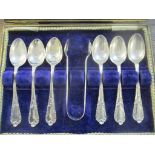 A cased set of six Cooper Bros teaspoons and matching sugar tongs, Sheffield 1907, total weight 82.