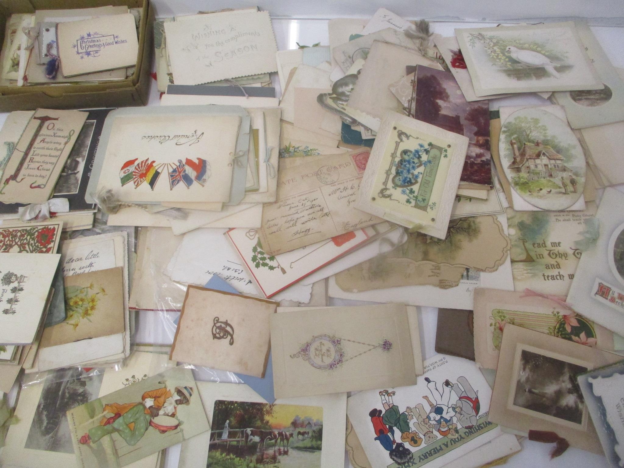 Printed ephemera to include greetings cards, postcards Christmas cards, mainly late 19th/early