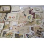 Printed ephemera to include greetings cards, postcards Christmas cards, mainly late 19th/early