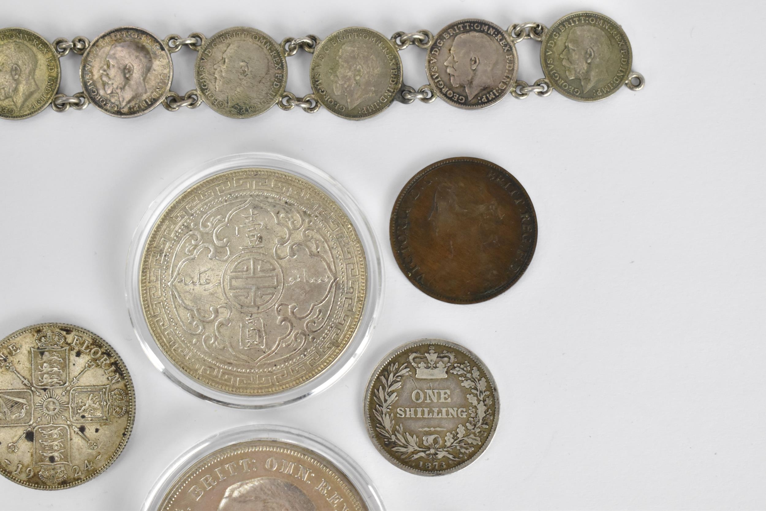 Late Victorian and George V coinage to include a 1873 one shilling, 1901 silver two pence, 1855 - Image 3 of 5