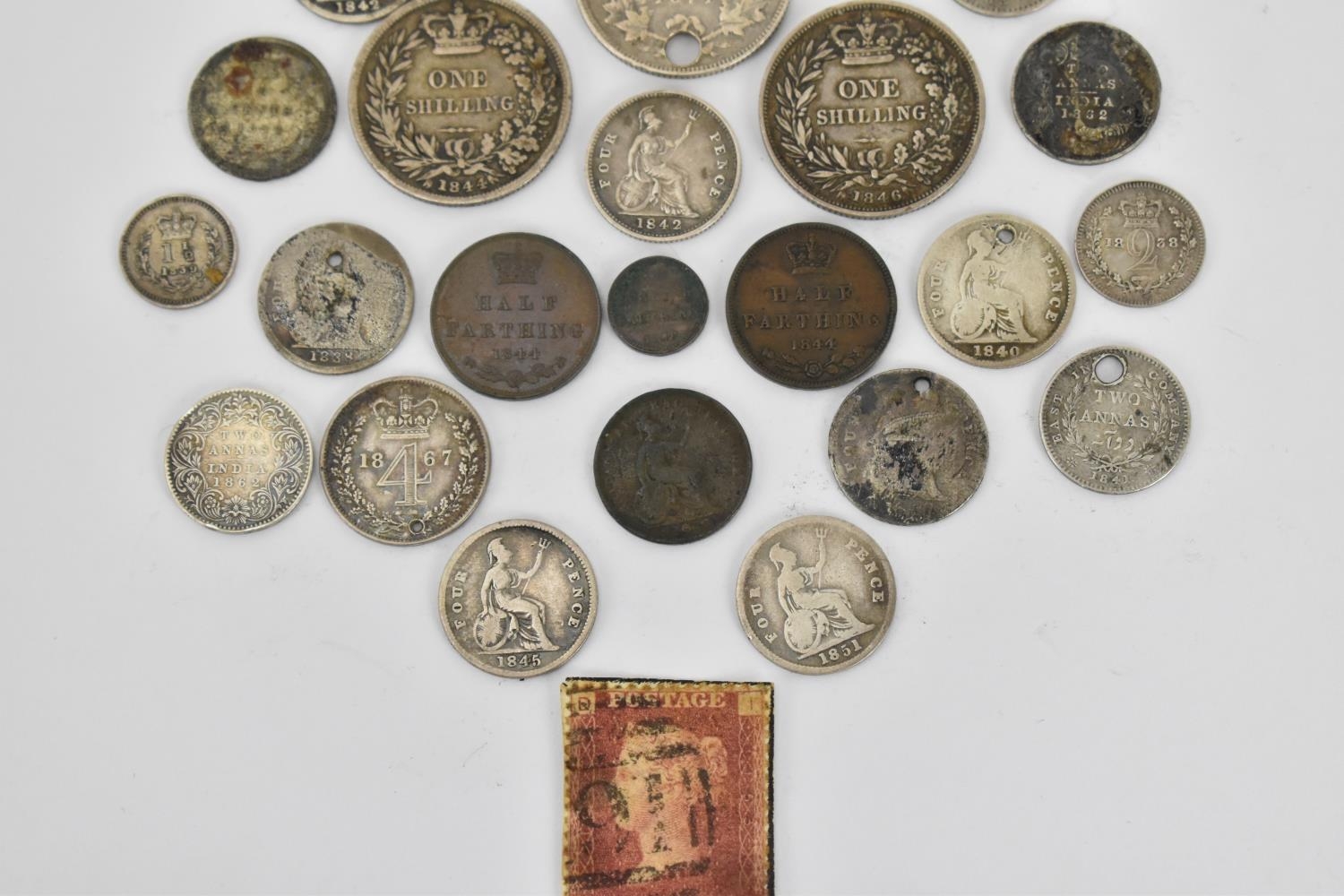 A selection of silver Victorian coinage to include early and later shillings, fourpence, 1838 silver - Image 6 of 6