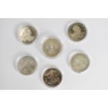 A group of six proof like crowns to include a silver 1980 Queen Mother 80th Birthday crown, 1937