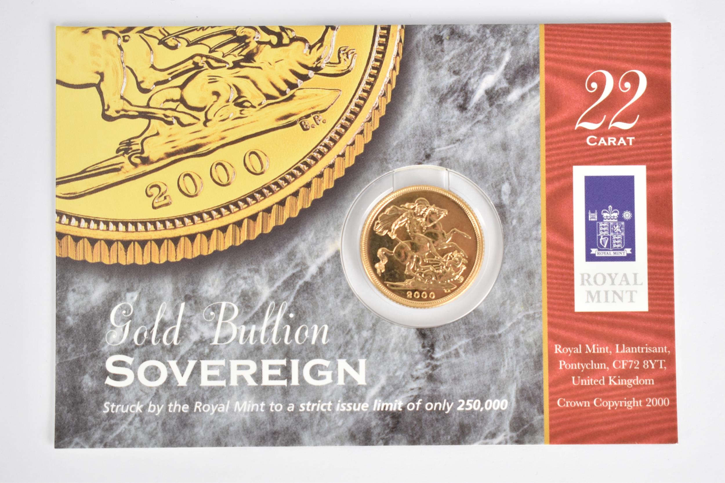 A Royal Mint Elizabeth II 2000 gold bullion full sovereign mounted on card