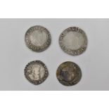 A group of four Tudor and Stuart coinage to include a Elizabeth I 1558-1603, silver shilling, a