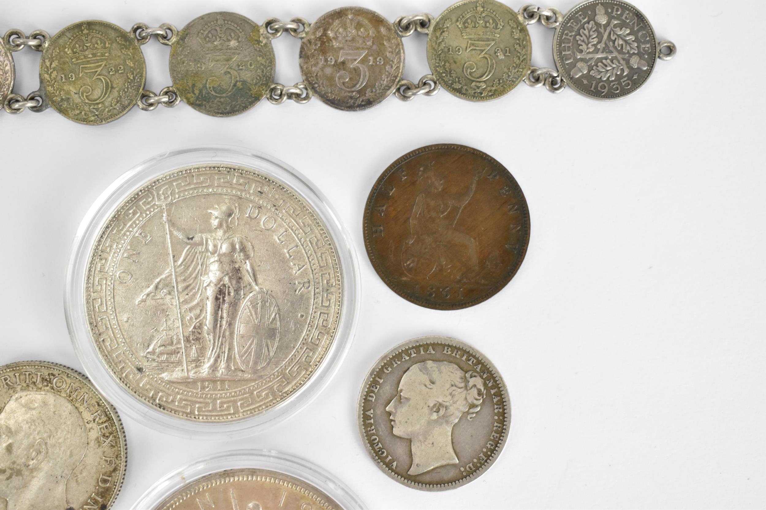 Late Victorian and George V coinage to include a 1873 one shilling, 1901 silver two pence, 1855 - Image 5 of 5