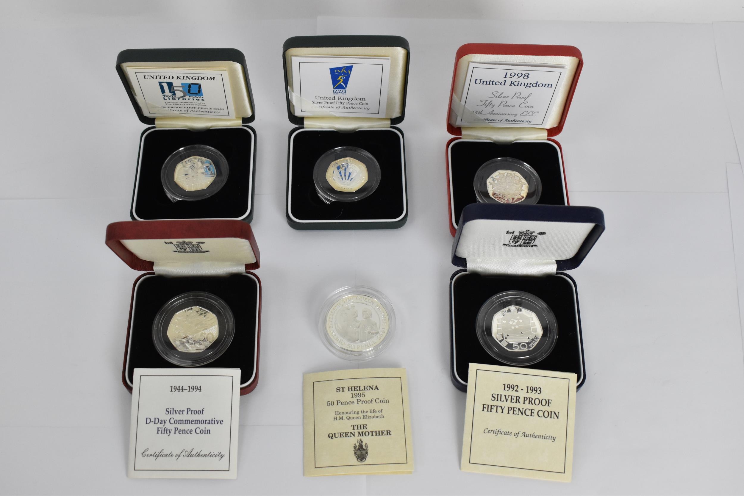 A collection of 6 Royal Mind silver proof Fifty Pence coins to include the 1992-1993 ?United - Image 2 of 5