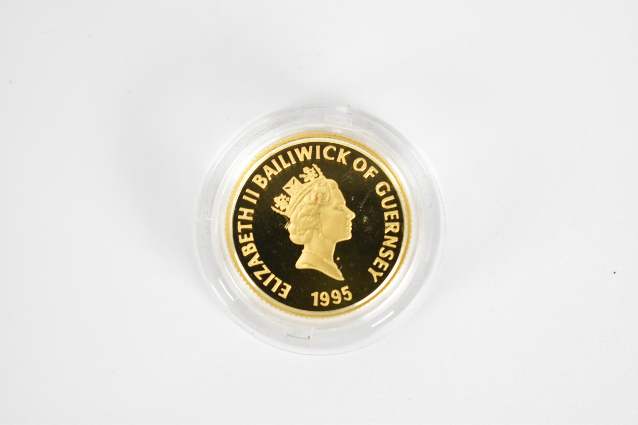 A 1995 Royal Mint Guernsey 24ct gold proof £25 coin 'Queen Elizabeth the Queen Mother 95th Birthday'