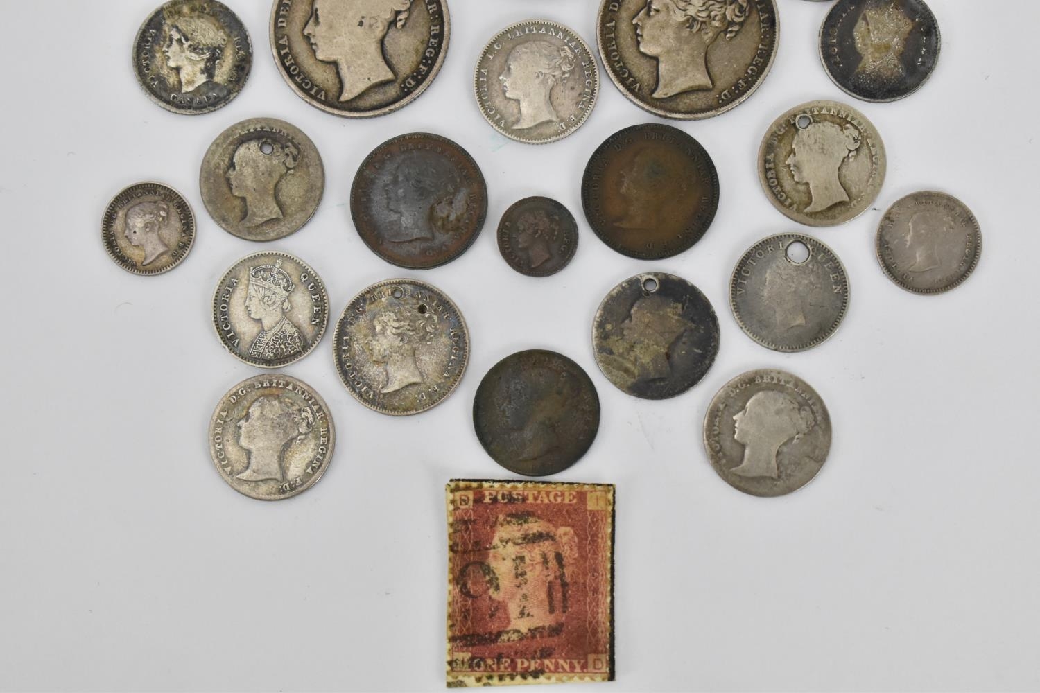A selection of silver Victorian coinage to include early and later shillings, fourpence, 1838 silver - Image 3 of 6