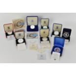A collection of silver proof and silver commemorative coins to include the silver proof Diana