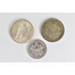 A group of three late 19th/early 20th century silver coins of the United States of America to