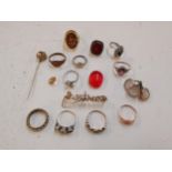 Four 9ct gold rings, 10.2g, together with various other rings, Location CAB