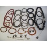 A selection of costume jewellery to include smoky quartz silver set rings, necklaces and earrings