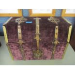 A purple velvet and lacquered brass mounted Indian/Middle Eastern model of a casket unopening 30cm x