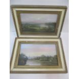 D Marwood - a pair of river scenes from The Terrace Gardens Richmond Hill London, oil on board