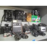 Various binoculars and cameras to include Russian examples, Prinz, Kodak, Polaroid and others