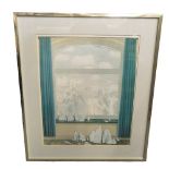 A framed and glazed print of Domain of Arnheim 1949 by Rene Magritte 62cm w x 71.5cm h Location: RWF