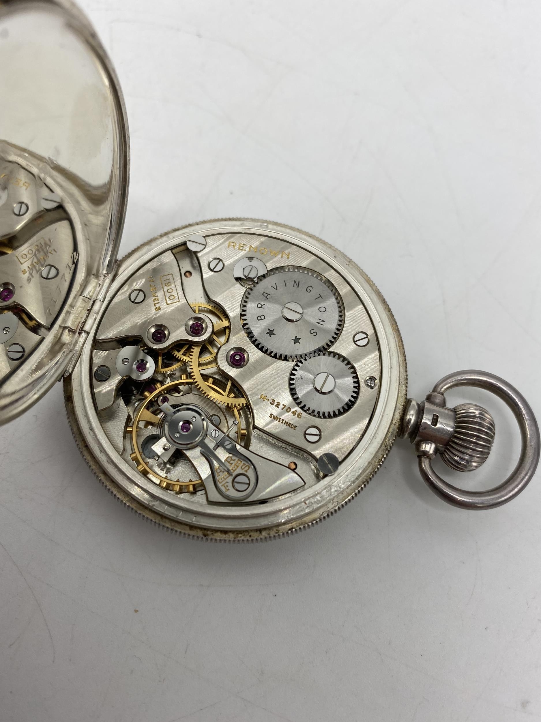 An early 20th century silver open faced keyless wound pocket watch, the white enamel dial signed ' - Image 6 of 6