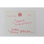 A card inscribed To Miss Lucas 1969 signed Edward Duke of Windsor and Wallis Duchess of Windsor,