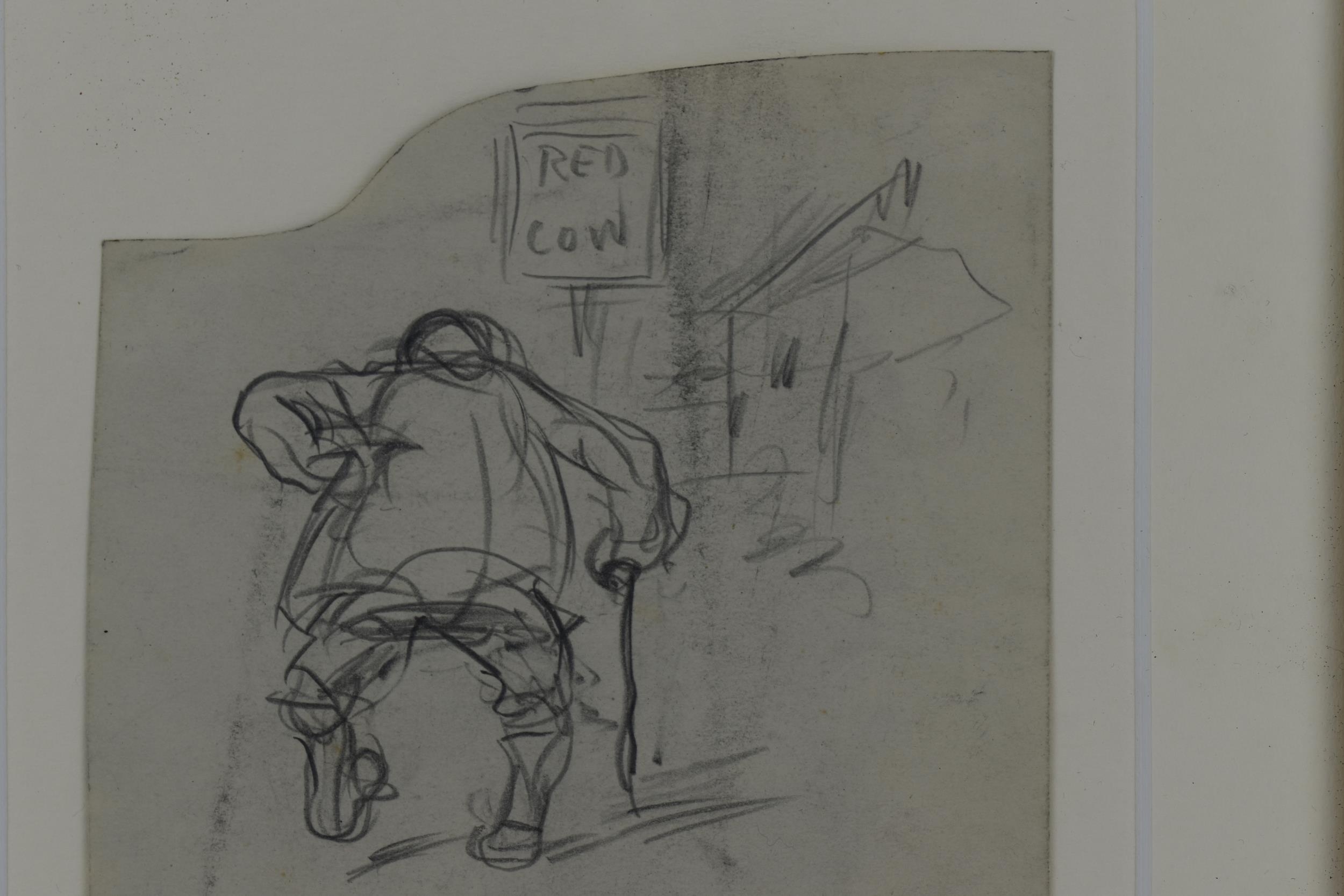 Attributed to Ernest Howard Shepard 1879-1976 - a street scene of an elderly man walking with a - Image 3 of 5