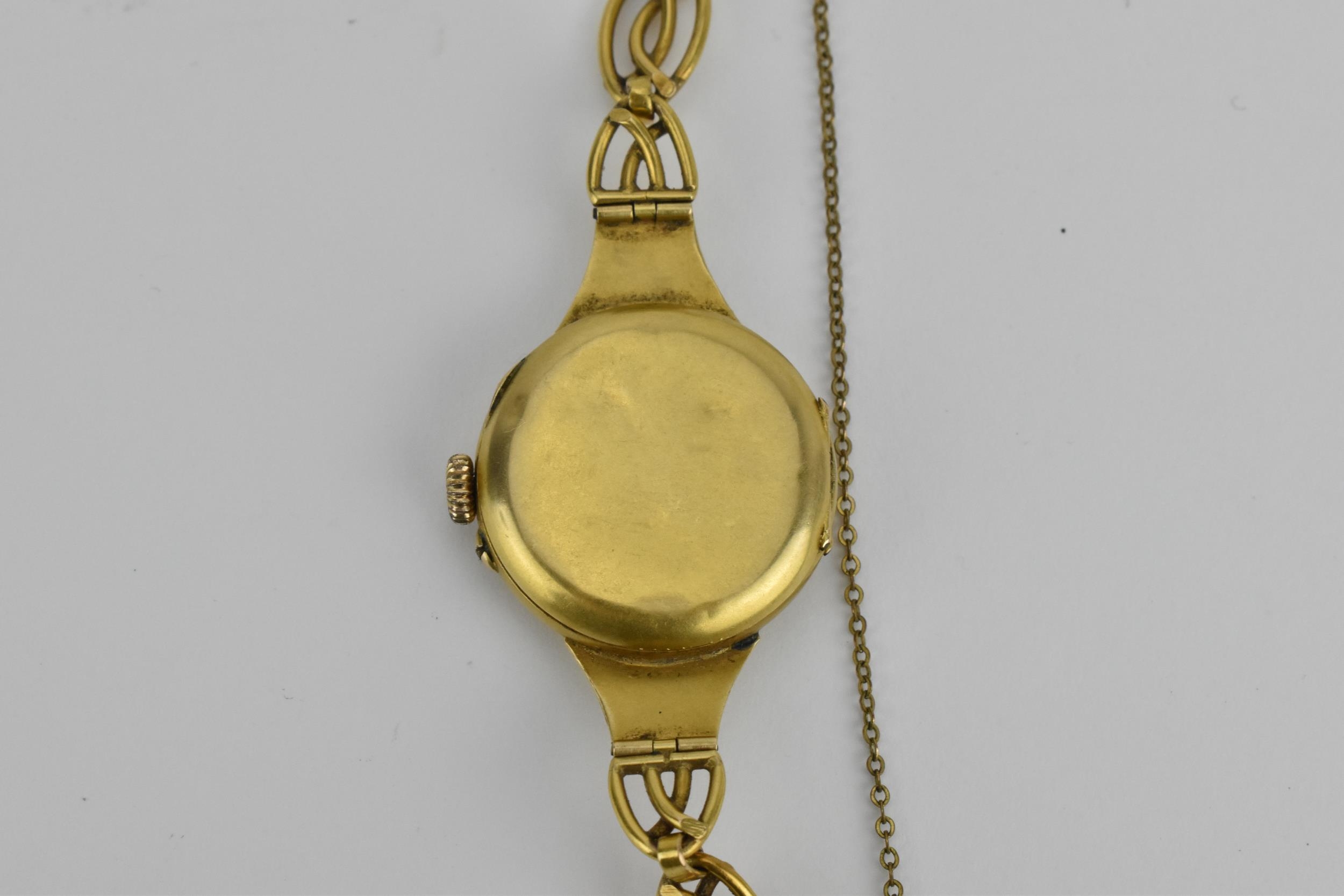 A Swiss early 20th century ladies 18ct gold cylinder wristwatch. The dial signed T.R.F with - Image 3 of 6