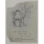 Attributed to Ernest Howard Shepard 1879-1976 - a street scene of an elderly man walking with a