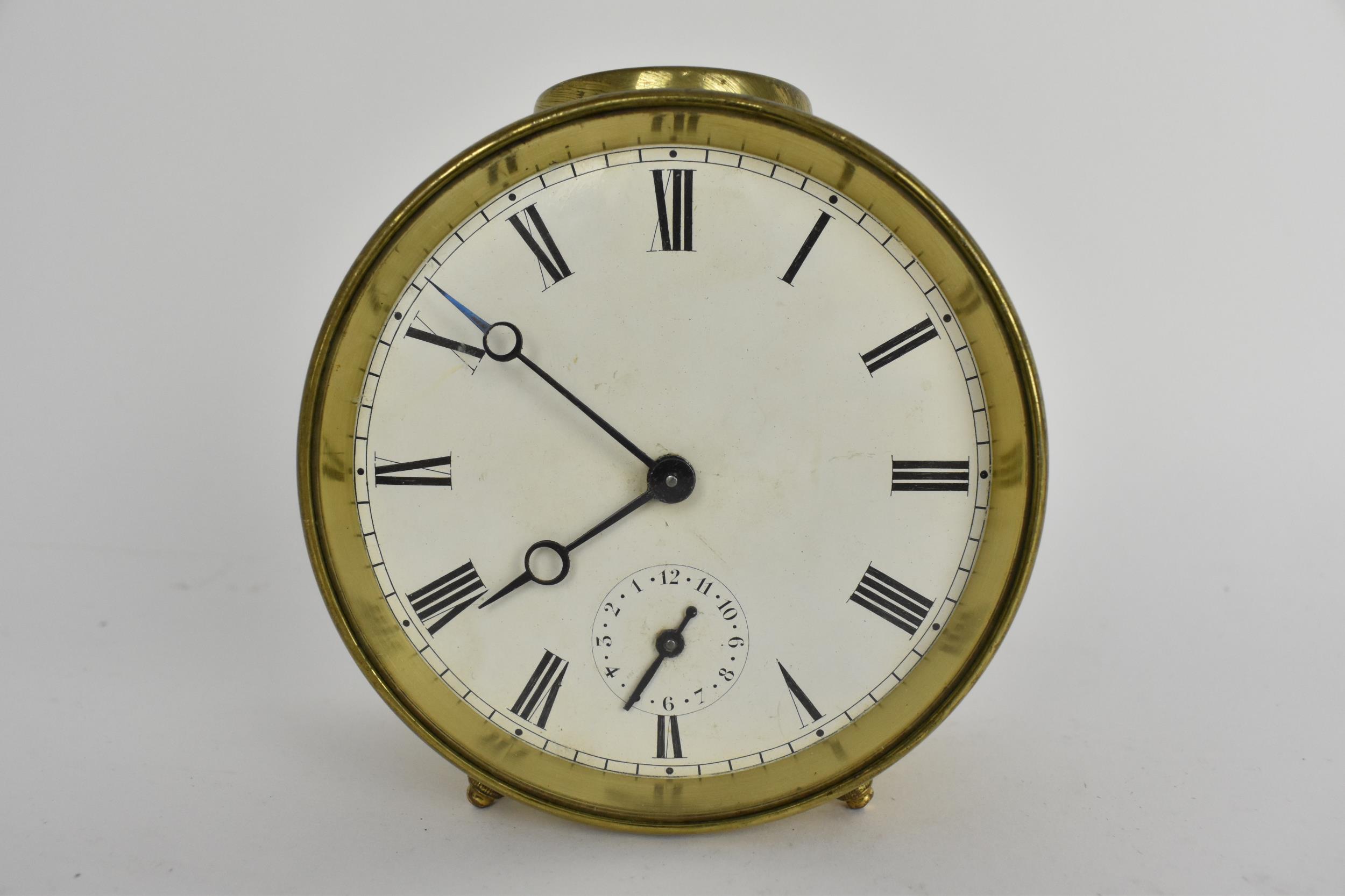 A late 19th/early 20th century French drum clock having a white enamel dial with Roman numerals, - Image 5 of 5