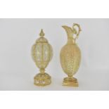 A Granger & Co Royal China Works Worcester blush ivory glazed reticulated lidded vase of ovoid form,