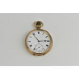 An early 20th century gents Zenith 9ct gold open face pocket watch with white dial having Roman