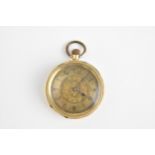 A late 19th century Swiss 18ct gold fob watch in an engine turned case with gilt dial having Roman