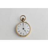 An early 20th century ladies 14ct gold fob watch having a white dial with Roman numerals, unsigned