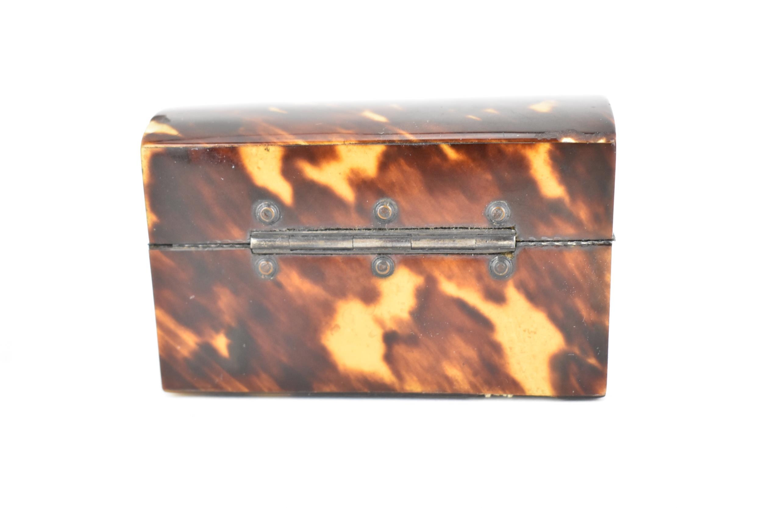 A 19th century tortoise shell cased travellers pen set, the arched topped box enclosing two - Image 4 of 11