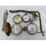 Four pocket watches to include two gold plated watches, one a Buren with a 15 jewel movement, a