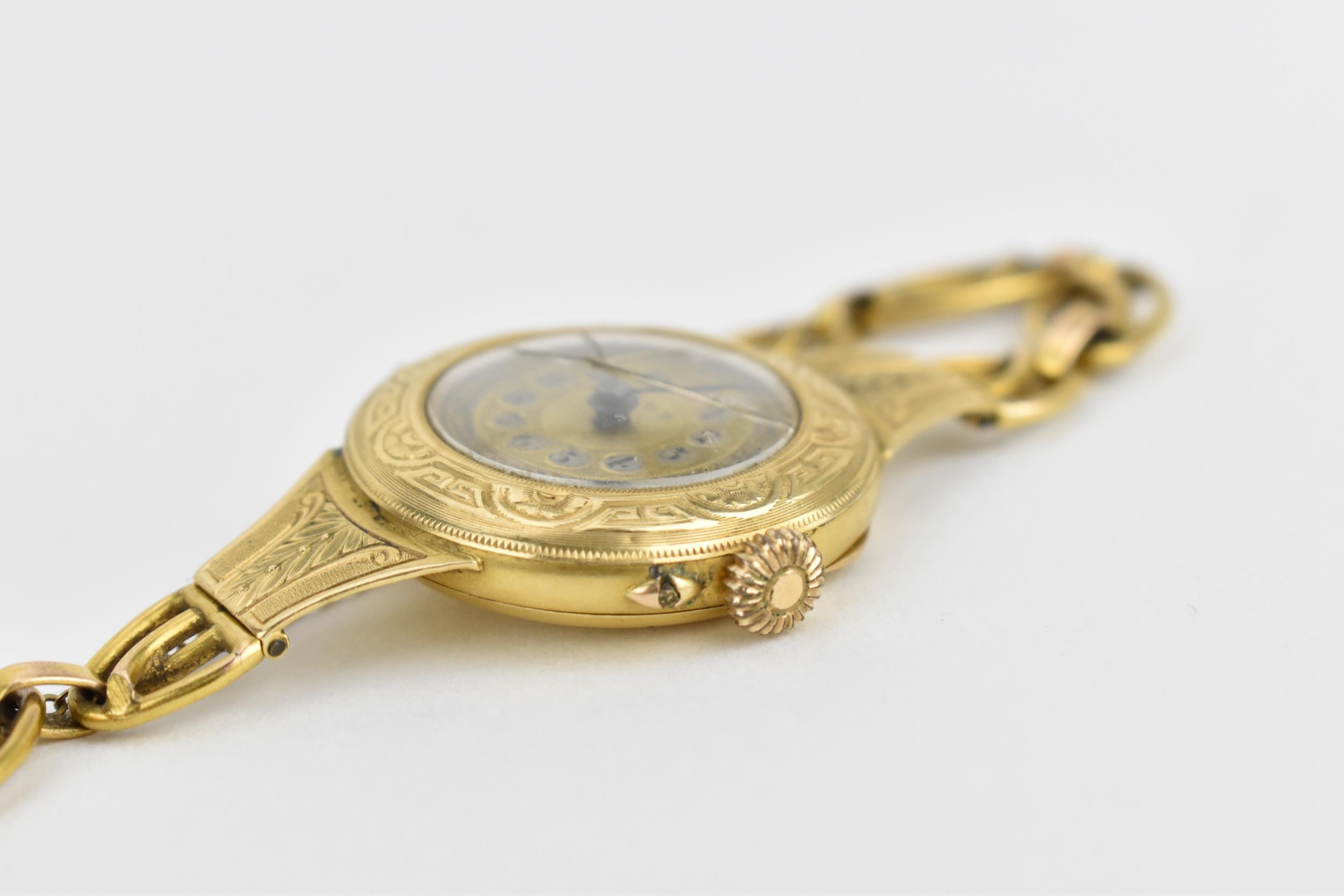 A Swiss early 20th century ladies 18ct gold cylinder wristwatch. The dial signed T.R.F with - Image 6 of 6