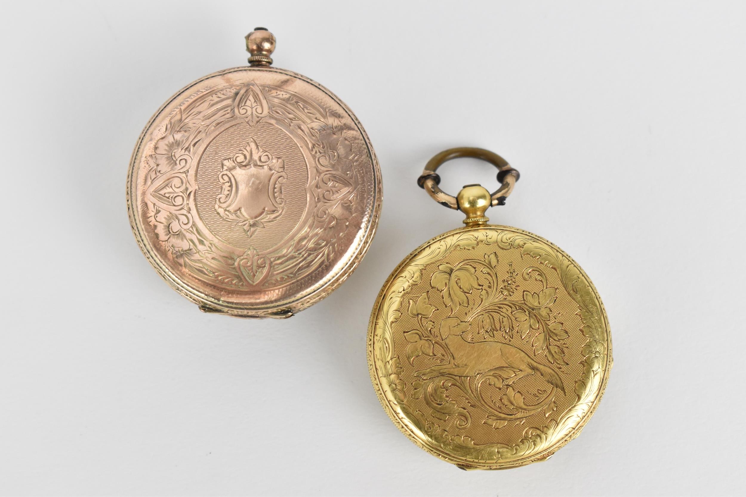 A pair of late 19th/early 20th century key-wound open faced pocket watch to include an engine turned - Image 3 of 5