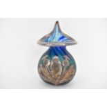 A Loetz secessionist, iridescent blue and green glass vase with an elongated, pointed rim and