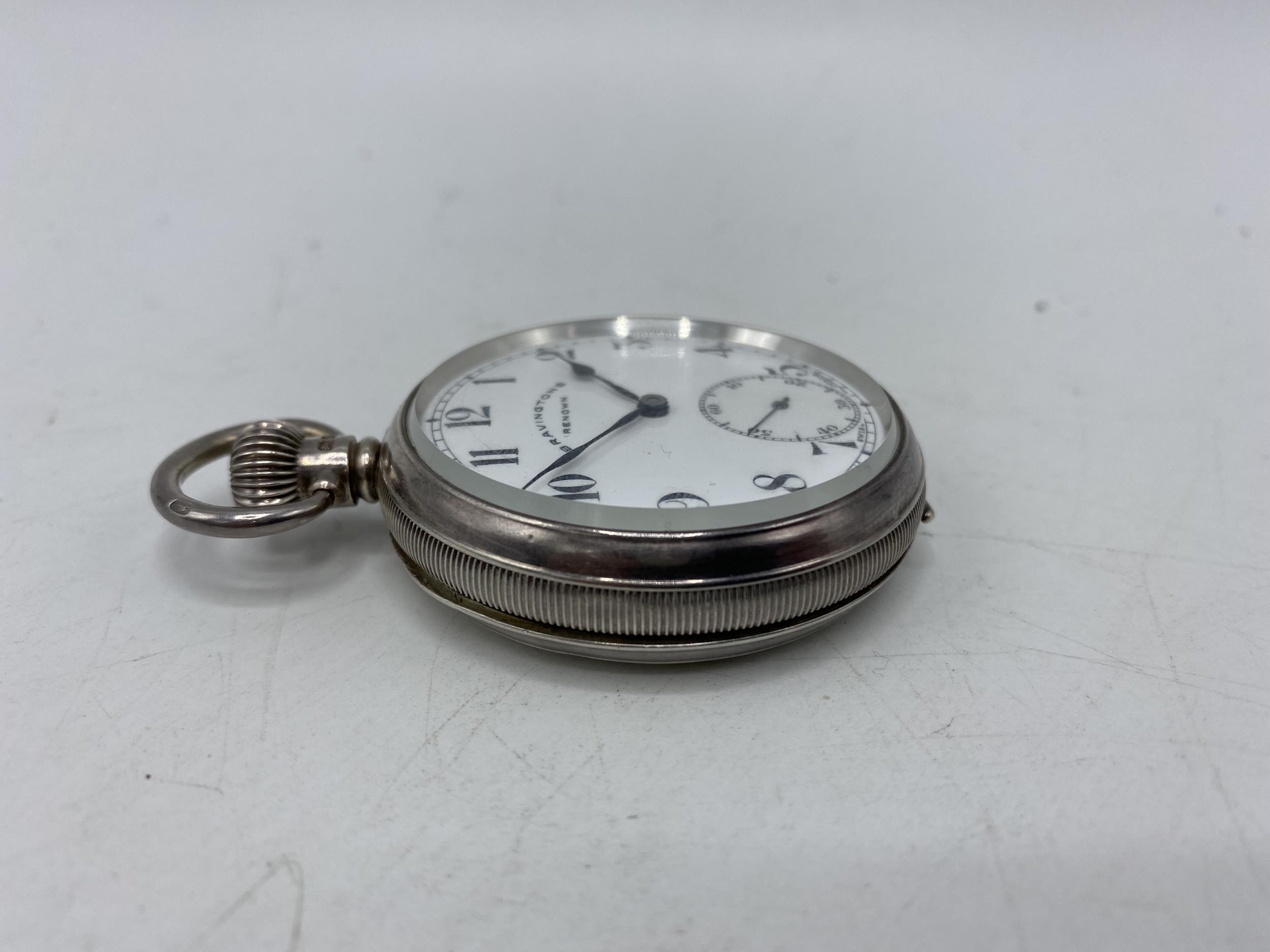 An early 20th century silver open faced keyless wound pocket watch, the white enamel dial signed ' - Image 3 of 6