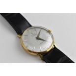 A 1960's gents Lanco manual wind 17 jewels Incabloc 9ct gold wristwatch having a silvered dial