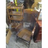A late 19th/early 20th century Bentwood spindle back armchair together with a walnut five tier