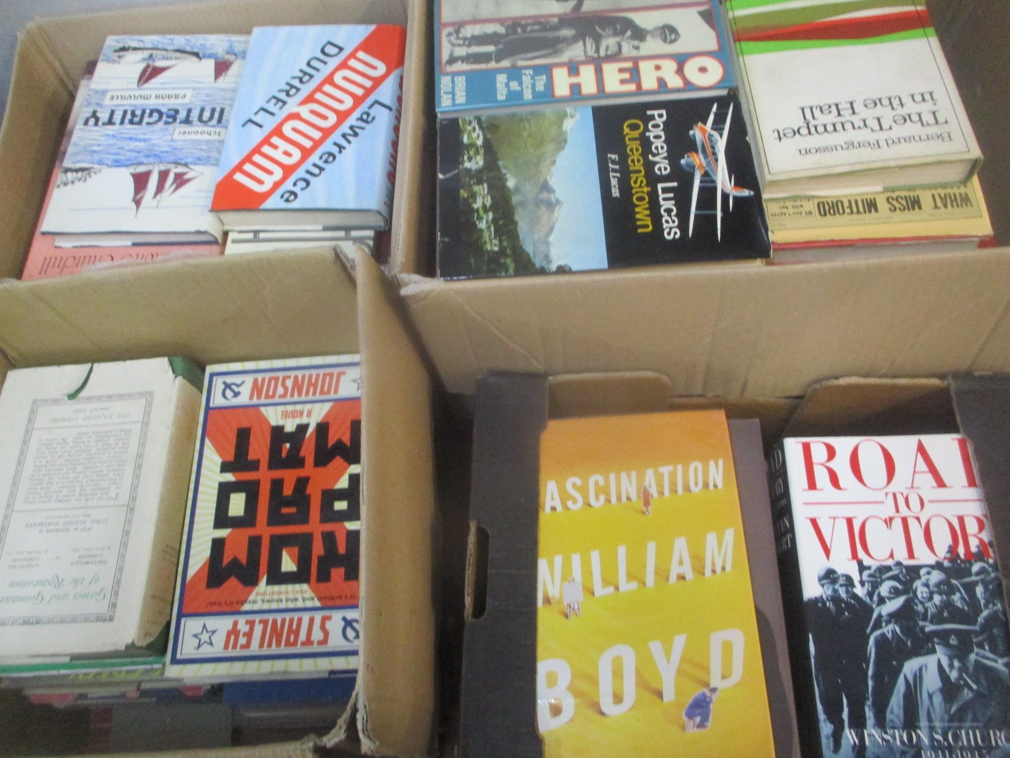 A selection of books in five boxes, some signed Location: