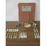 Continental silver handled dessert knives and forks, a book, W Russell Flint London, The Studio