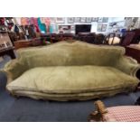 A 20th century Louis XV style sofa with velour upholstery, raised on cabriole legs, 91cm h x 222cm w