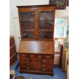 A German style mahogany effect bureau bookcase, 192cm h x 101cm w x 45cm d Location: LWF