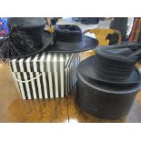 Three ladies hats to include a black riding hat by Kathryn Cale, by repute, having a black band with