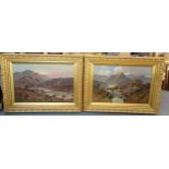 Charles Stanfield, two 19th century mountain scape scenes, oils on canvas, set in gilt wood and