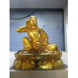 A Tibetan gilt bronze Buddha statue with consecration double dorje symbol to base 14cm h Location: