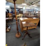 A Victorian inlaid walnut tripod table together with a carved walnut standard lamp Location: